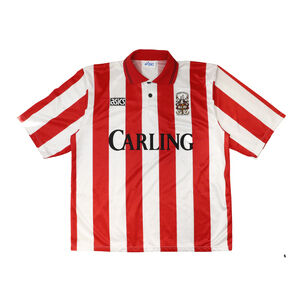 Vintage Asics Red and White Striped Soccer Jersey Size XL